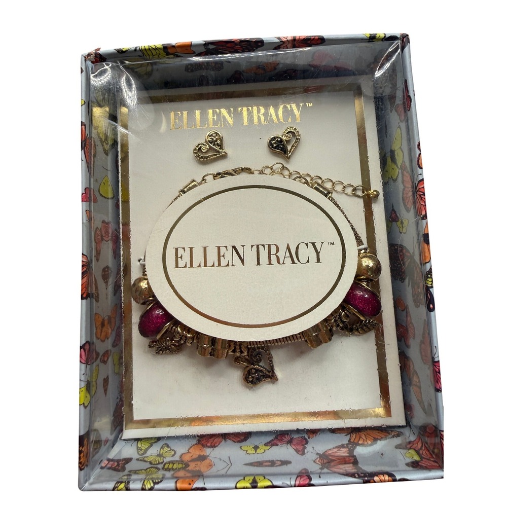 Boho Statement Gold Tone Heart Charm Bracelet Earring Set from‎ Ellen Tracy